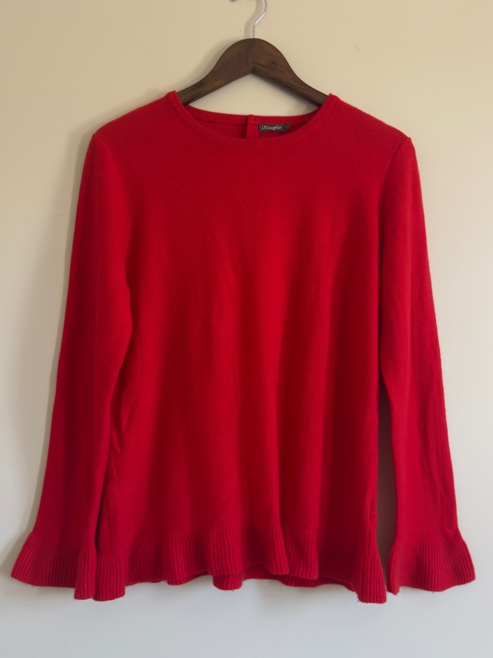 100% Cashmere Peplum Knit Sweater in Tomato Red